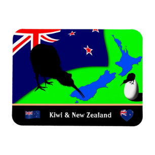 Kiwi Bird, Flag & Karte von Neuseeland /art Magnet