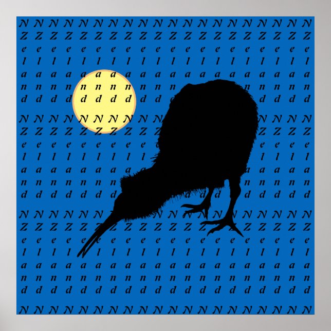 Kiwi Bird, Moon & Neuseeland Text /Bro Posters Poster (Vorne)