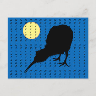 Kiwi Bird, Moon & Neuseeland Text /Bro Travel Postkarte