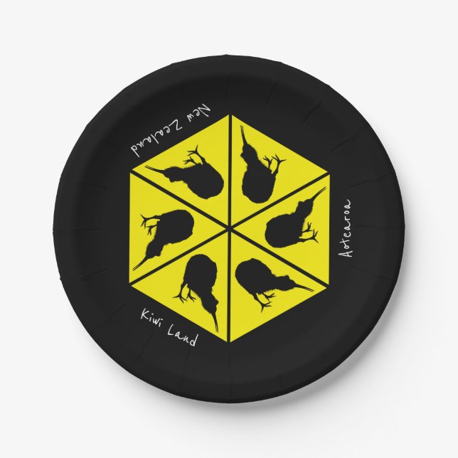 Kiwi Bird & Neuseeland/ Aotearoa Islands (Pizza) Pappteller (Vorderseite)