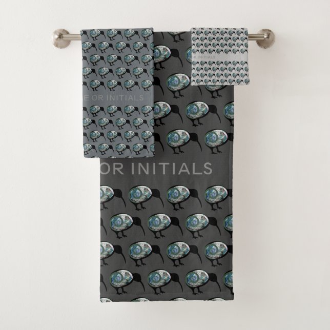 KIWI BIRD PATTERN NZ PAUA NEW ZEALAND PERSONALISIE BADHANDTUCH SET (Insitu)