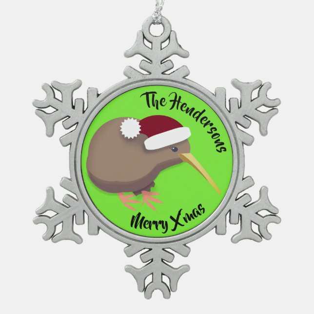 Kiwi Christmas Schneeflocken Zinn-Ornament (Vorderseite)