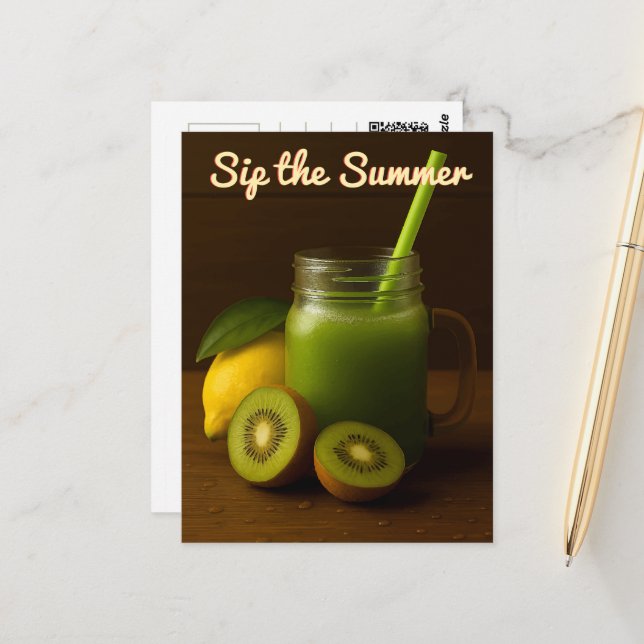 Kiwi & Citron Juice - Sippen Sie den Sommer Postkarte (Vorderseite/Rückseite Beispiel)