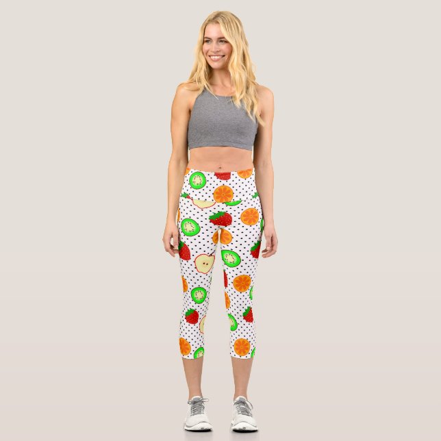 Kiwi Erdbeerapfelfruchtpunkte Capri Leggings (Vorderseite)