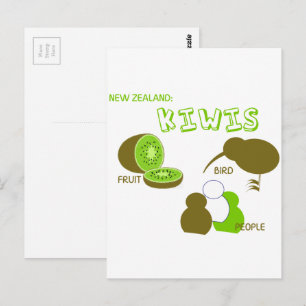 Kiwi Frucht, Birds, People Cartoon Green Postkarte