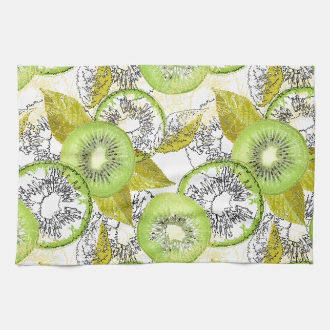 Kiwi, fruchtig, grün und weiß, frisch, saftig, wei geschirrtuch (Horizontal)