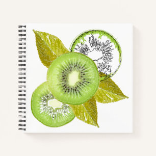 Kiwi, fruchtig, grün und weiß, frisch, saftig, wei notizbuch