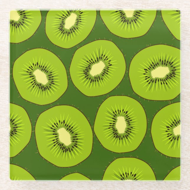 Kiwi Fruchtscheiben: dunkelgrün. Glasuntersetzer (Vorderseite)