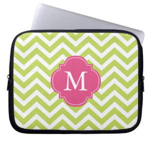 Kiwi Green & Fuschia Zigzags Muster Monogram Laptopschutzhülle