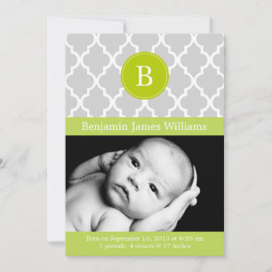 Kiwi Green Quatrefoil Monogram Birth Ankündigungen