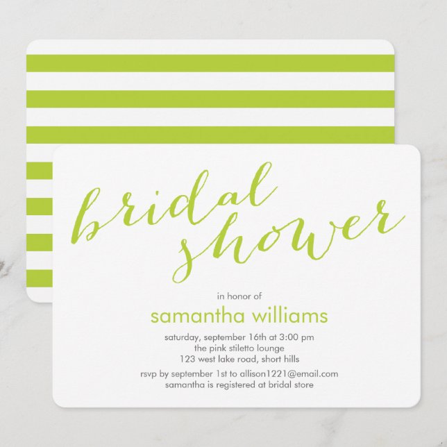 Kiwi Green Stripes Brautparty Einladung (Vorne/Hinten)