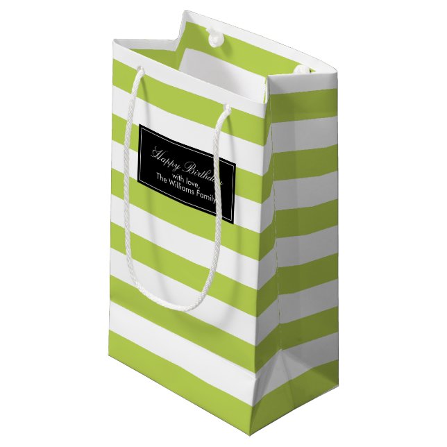 Kiwi Green Stripes Muster Kleine Geschenktüte (Vorderseite Schrägansicht)