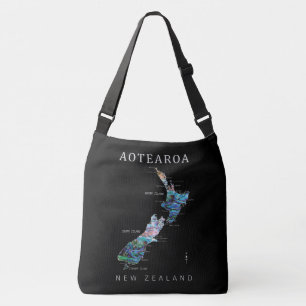 KIWI NEW ZEALAND MAP PAUA CROSSBODY BAG TRAGETASCHEN MIT LANGEN TRÄGERN