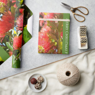 KIWI NZ RED GREEN POHUTUKAWA BLUME XMAS MESSAGE GESCHENKPAPIER