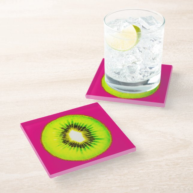 Kiwi Pattern Glasuntersetzer (Schrägansicht)