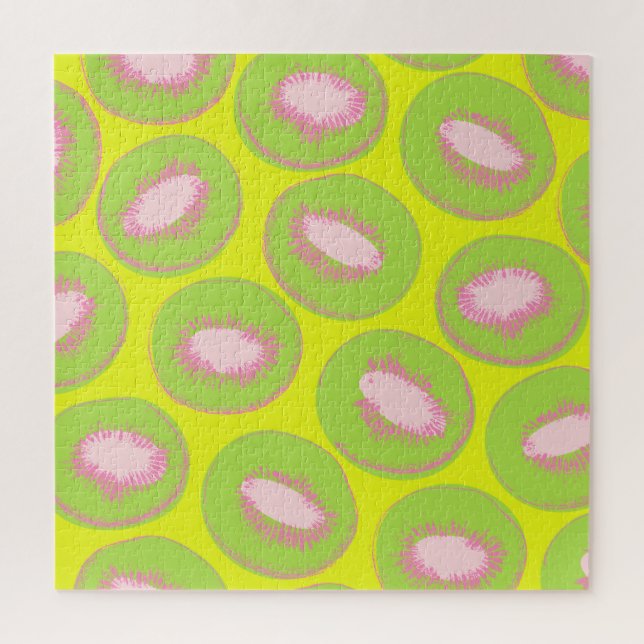 Kiwi Pop Art Frucht Muster in Chartreuse und Rosa Puzzle (Vertikal)