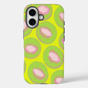 Kiwi-Pop-Art-Fruchtmuster in Chartreuse und Pink iPhone 16 Hülle