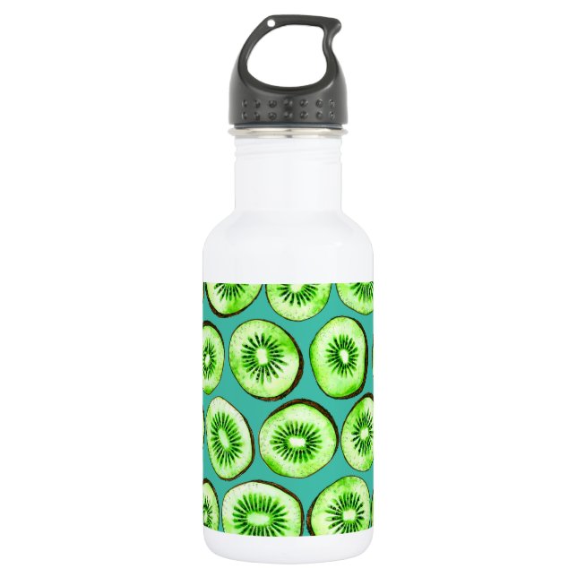 Kiwi-Scheiben auf Türkis Edelstahlflasche (Vorderseite)