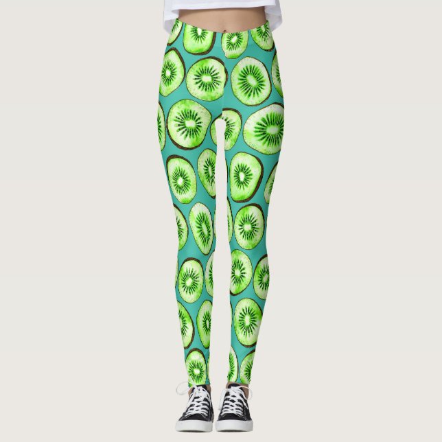 Kiwi-Scheiben auf Türkis Leggings (Vorderseite)