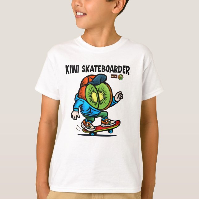 Kiwi Skateboarder Urban Youth Fruit Art T-Shirt (Vorderseite)