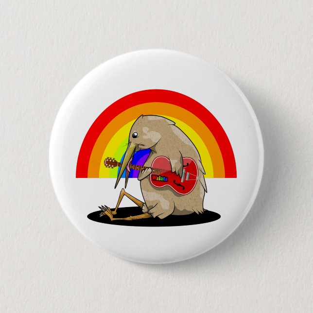 Kiwi spielt Gitarre Regenbogen Button (Vorderseite)