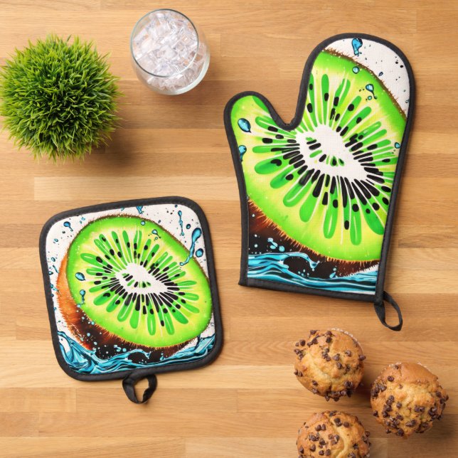 Kiwi Splash of Freshness Ofenhandschuh & Topflappen-Set (Oben Unten)
