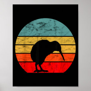 Kiwi-Vogel Retro Vintage Sonnenuntergang Neuseelan Poster