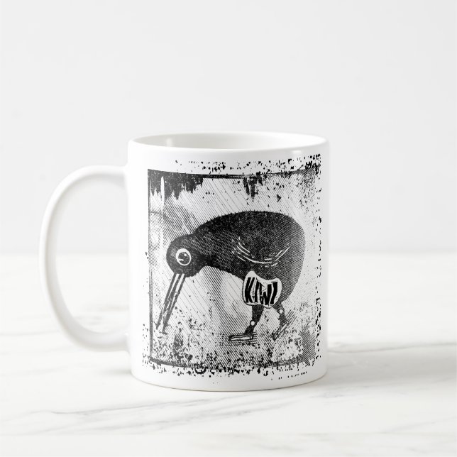 Kiwi-Vogel schwarz-weiß Kaffeetasse (Links)