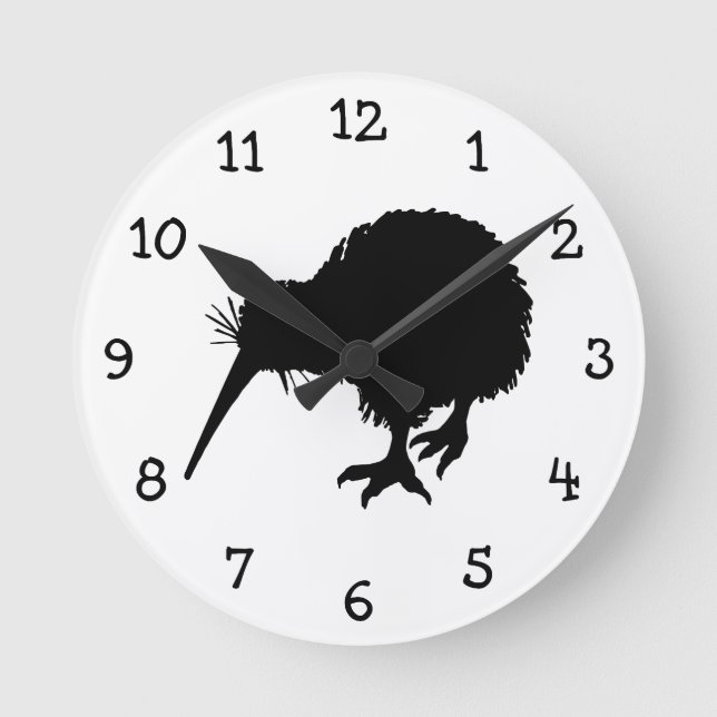 Kiwi-Vogel-Silhouette Runde Wanduhr (Vorderseite)