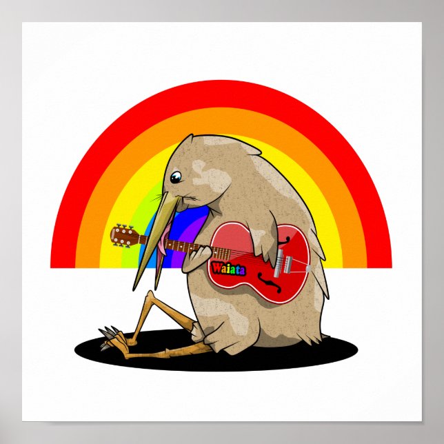 Kiwi Vogel spielt akustische Gitarre Poster (Vorne)