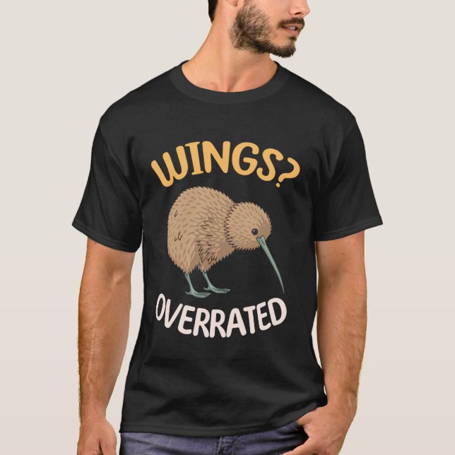 Kiwi Wings Overrated Flightless Bird Humor T-Shirt (Vorderseite)