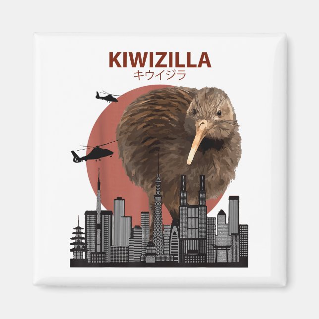 Kiwizilla Funny Kiwi _ New Zealand Bird Lovers Gif Magnet (Vorne)