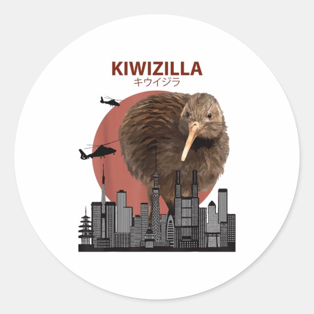 Kiwizilla Funny Kiwi _ New Zealand Bird Lovers Gif Runder Aufkleber (Vorderseite)