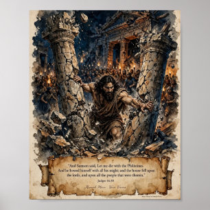 KJV Bibel-Simson drückt die Säulen-Richter 16:30 Poster