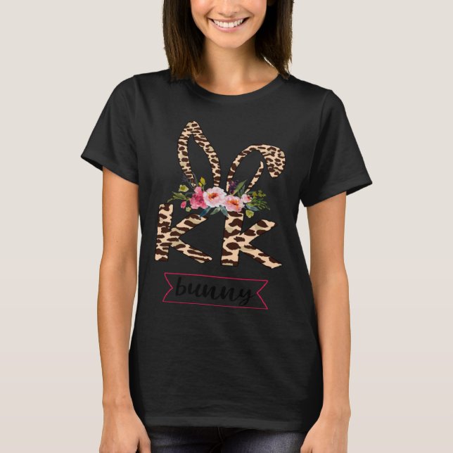 Kk Bunny Leopard Blume Niedlich Ostern T-Shirt (Vorderseite)