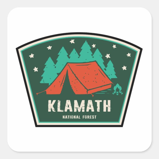Klamath National Forest Camping Quadratischer Aufkleber (Vorderseite)