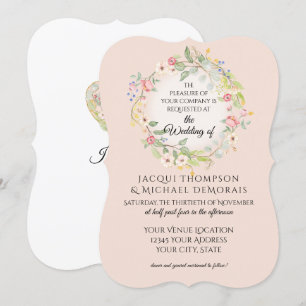 Klammerförmiges romantisches blassrosa Blumenhochz Einladung