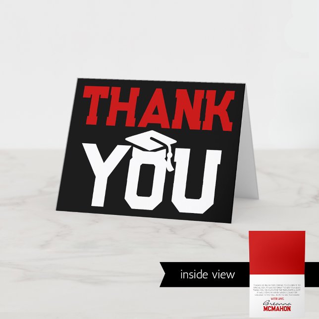 Klappen von roten und schwarzen Abschlüssen Dankeskarte (Red and Black Chalkboard Graduation 2 Photo Folding Thank You Card)