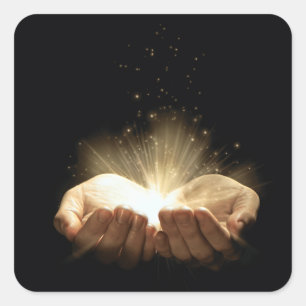 Klapphandschuhe, die Licht halten Quadratischer Aufkleber