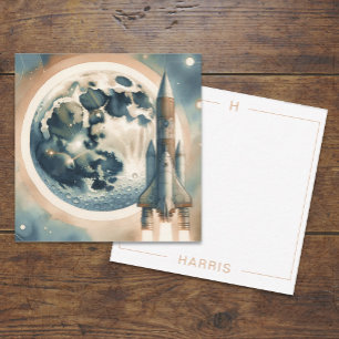 Klappkarte für den Rocket Moon Space Monogramm Mitteilungskarte