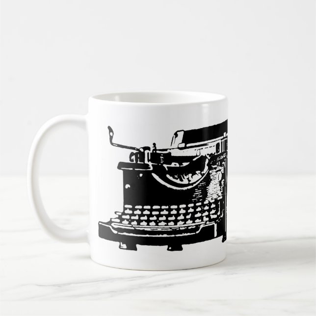 Klar. Ich Text. Schreibmaschine Kaffeetasse (Links)