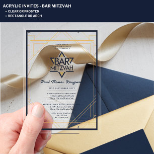 Klare Acryl BAR MITZVAH Navy Gold Moderne Elegant Acryleinladungen