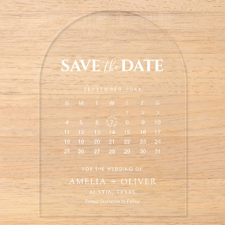 Klare Acryl-Bogen-Kalender Moderne Save-The-Date-K Acryleinladungen