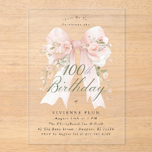 Klare Acryl zum 100. Geburtstag rosa Bogenrose Blu Acryleinladungen