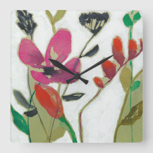 Klare Blumen I Quadratische Wanduhr