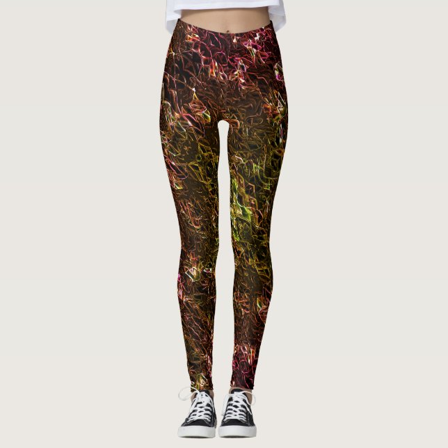 Klare braune Neonspiegelung mit blinkenden Linien Leggings (Vorderseite)