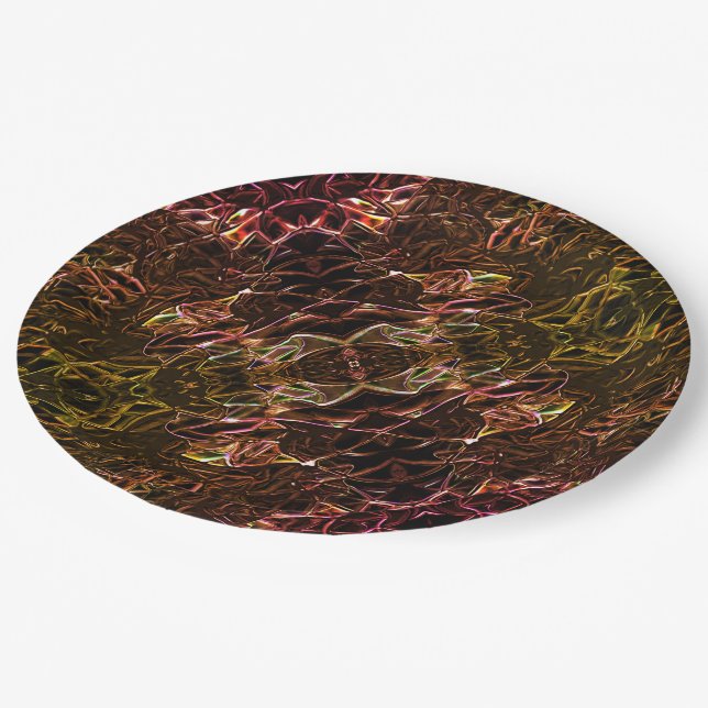 Klare braune Neonspiegelung mit blinkenden Linien Pappteller (Schrägansicht)