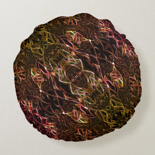 Klare braune Neonspiegelung mit blinkenden Linien Rundes Kissen (Rückseite)