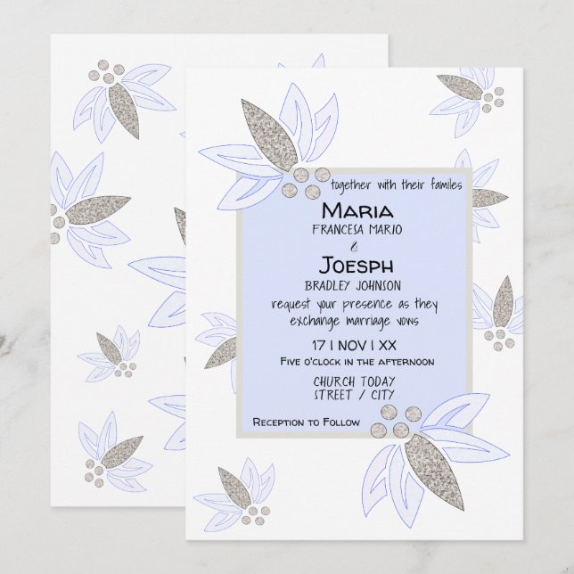 Klare Hochzeit der Flora Einladung (Vorne/Hinten)