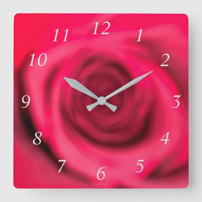 Klare Rose Quadratische Wanduhr (Vorderseite)